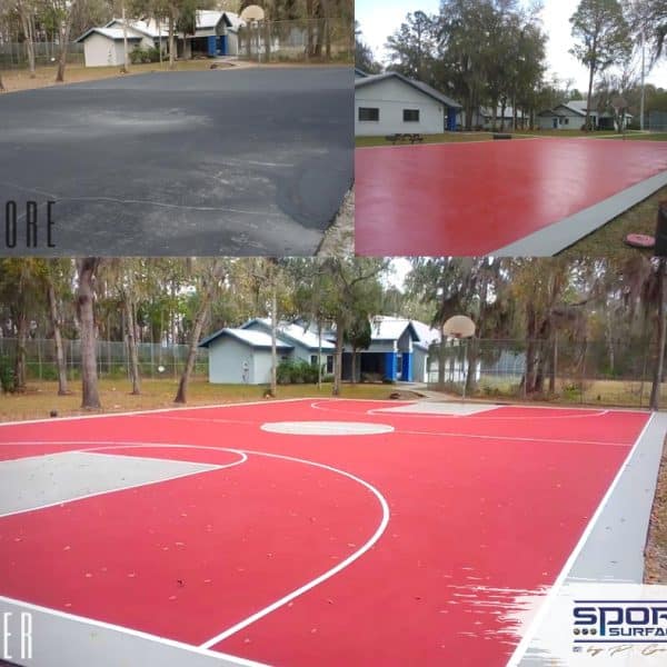 Surfacing of a red basketball court